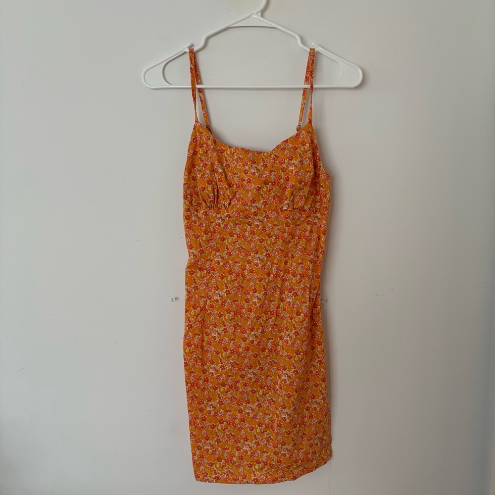 wild fable orange, red, yellow & green 70s floral spaghetti strap mini dress🧡